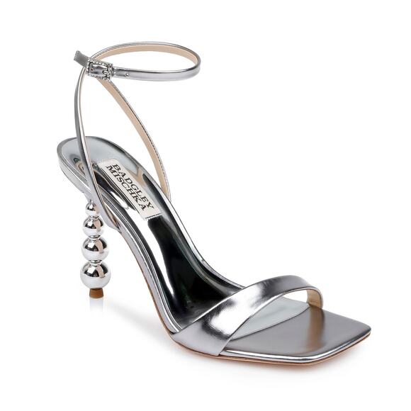 BADGLEY MISCHKA IVETTE II METALLIC SILVER STILETTO SANDAL